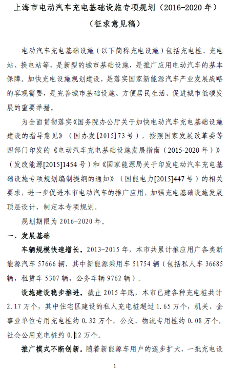 上海“十三五”充電規劃將出爐 2020年將建充電樁超21萬個