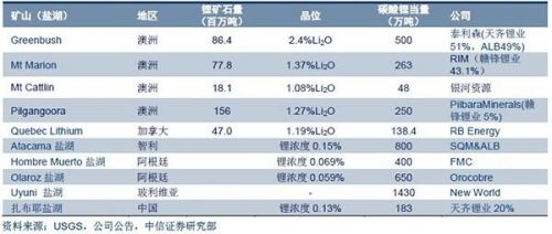 全球主要鋰礦山和鹽湖統計