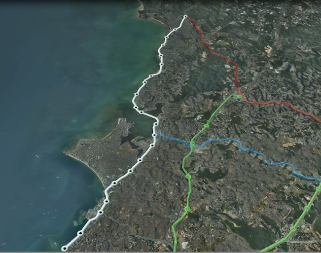 薩爾瓦多云軌線路（白色線條）將與其它軌道交通線路共同打造軌道交通網