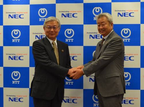 左NEC社長(zhǎng)新野隆，右NTT社長(zhǎng)澤天純