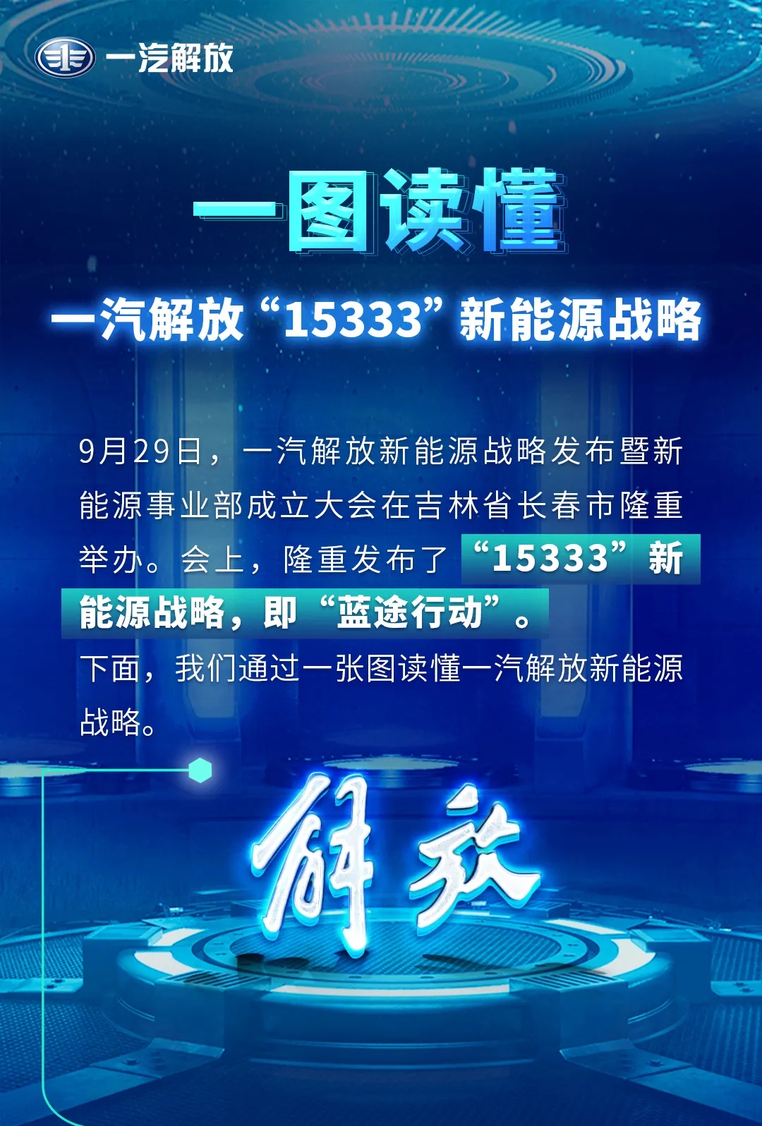 一圖讀懂一汽解放“15333”新能源戰(zhàn)略 目標(biāo)2035年新能源整車(chē)銷(xiāo)售50萬(wàn)輛