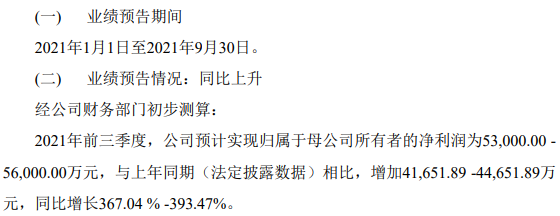 容百科技前三季度業(yè)績預告情況