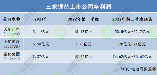 三家鋰鹽上市公司凈利潤(rùn)