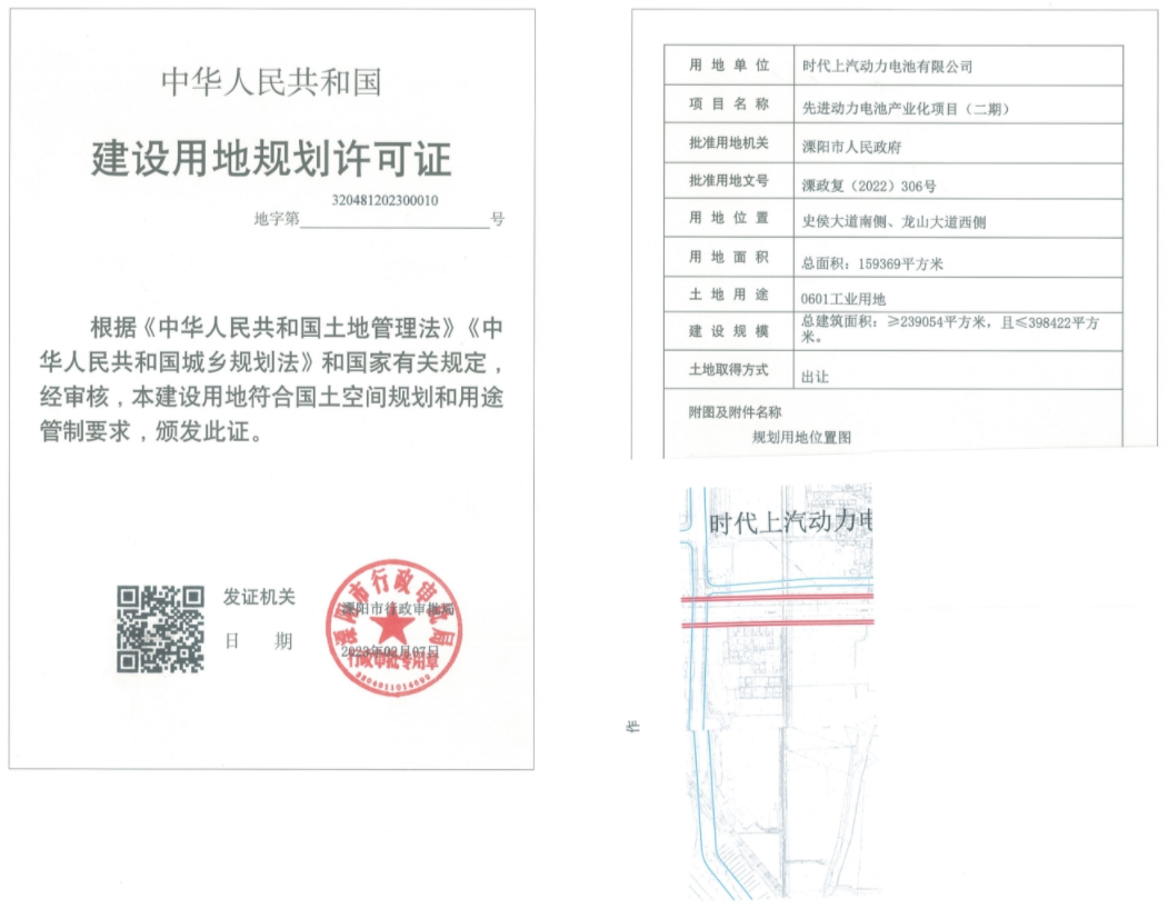 120億！時代上汽溧陽動力電池項目（二期）獲建設用地規劃許可 