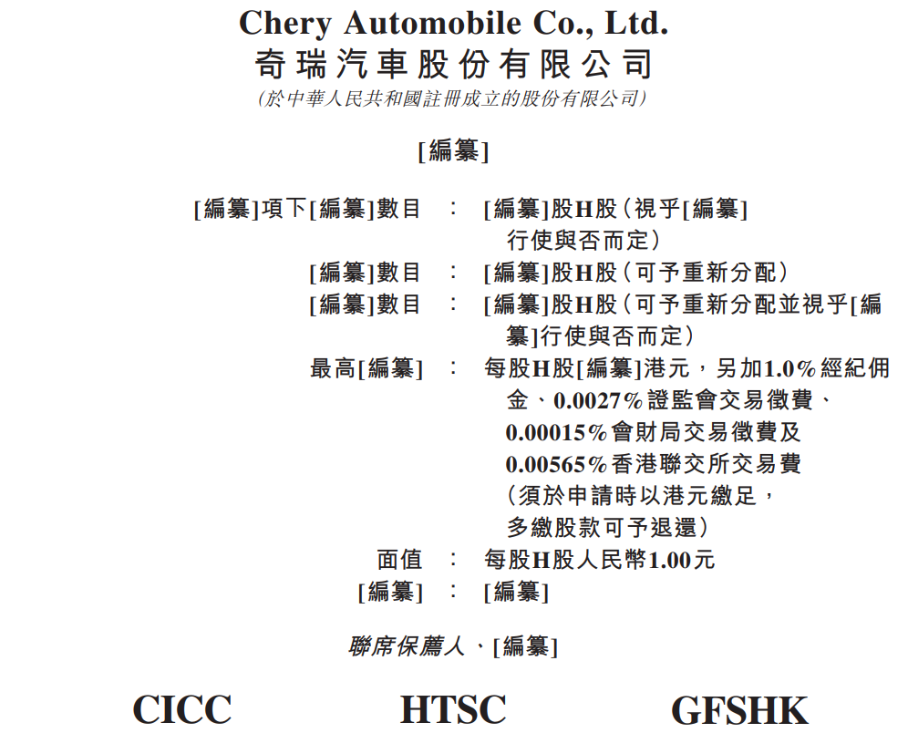 奇瑞汽車正式啟動港股IPO